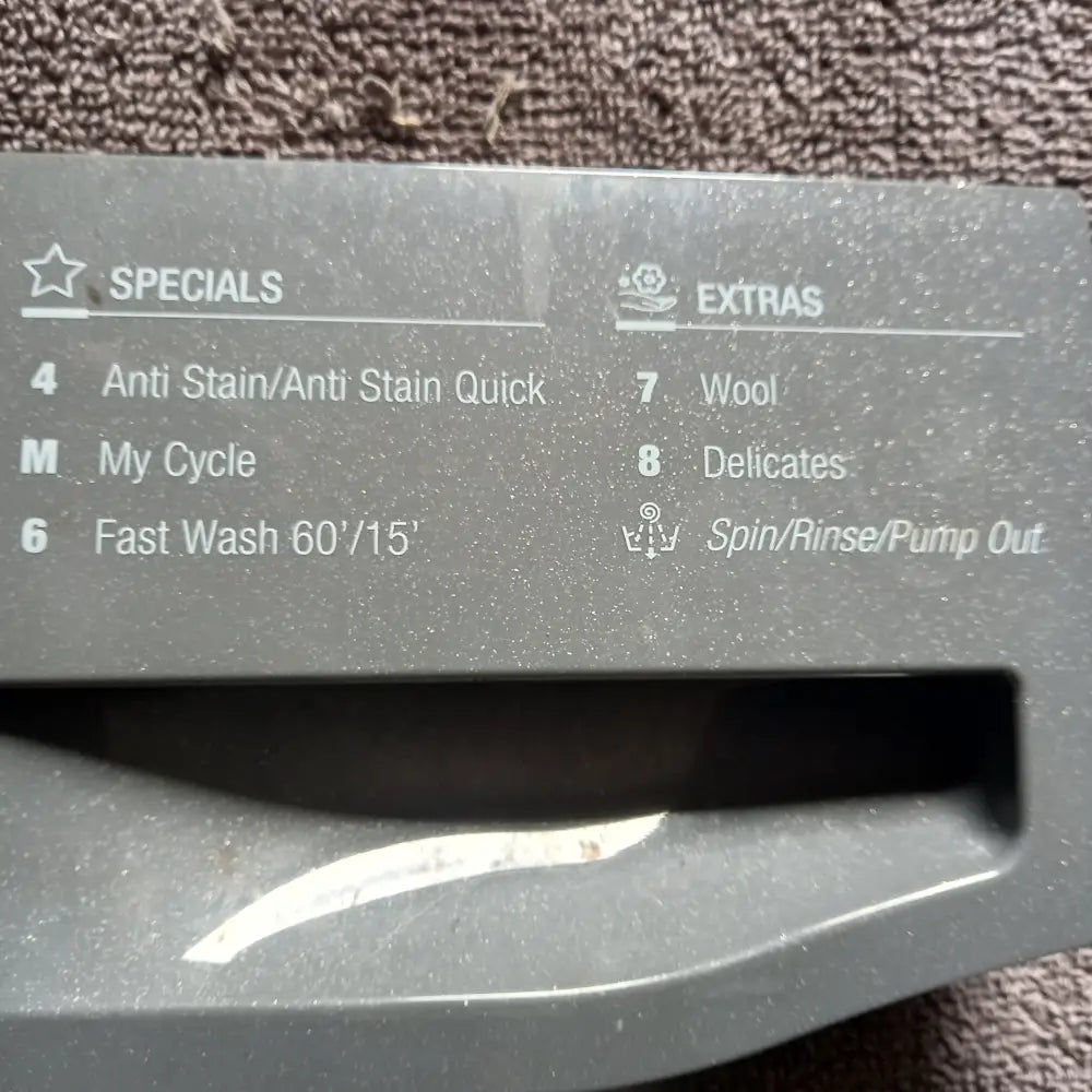 BUY GENUINE SPARE PARTS FOR HOTPOINT WMAOD 844G UK FRONT SOAP DRAWER HANDLE IN GRAPHITE GREY,250007049. buy genuine all