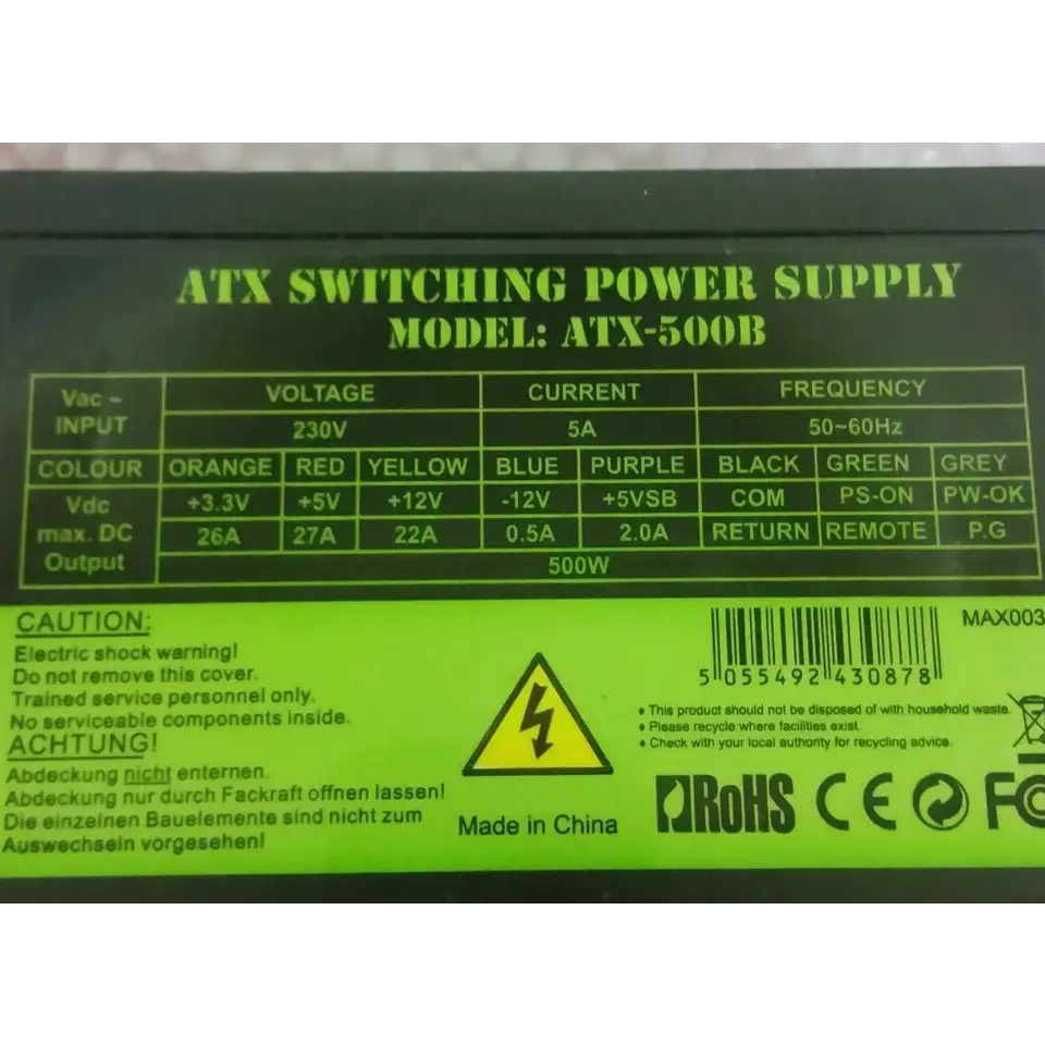 Generic ATX-500B 500W ATX PSU Desktop Power Supply Unit
