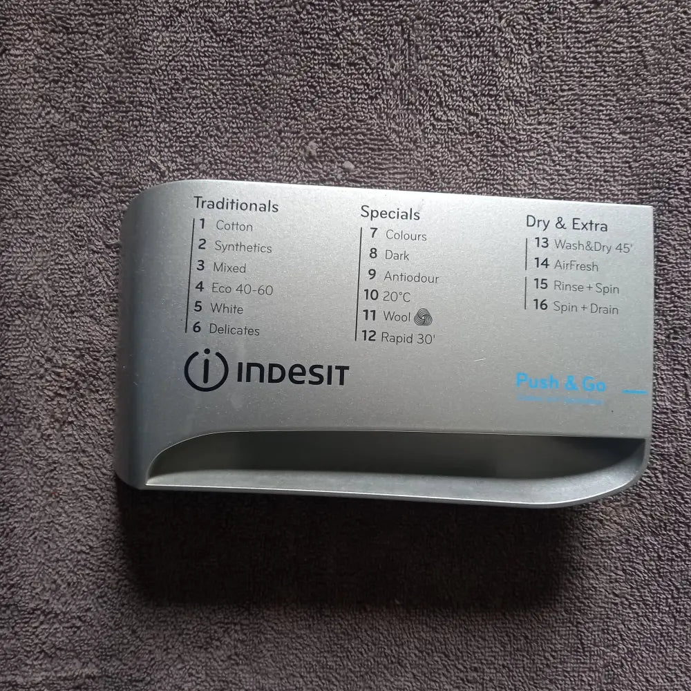 GENUINE SPARE PARTS FOR INDESIT BDE861483X WASHING MACHINE FRONT SOAP DRAWER HADLE IN SILVER,250006721-1.