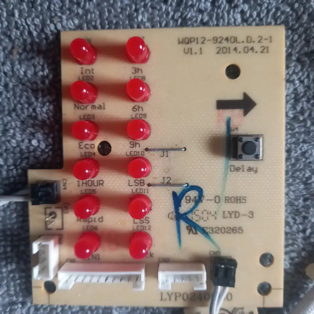GENUINE VESTEL DISHWASHER FRONT LIGHT DISPLAY PCB.WQP12-9240L.D.2-1 V1.1