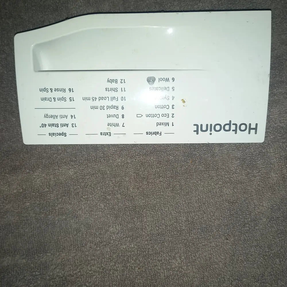 hotpoint nswm 743u w uk n washing machine front soap drawer handle in white.used 250006350