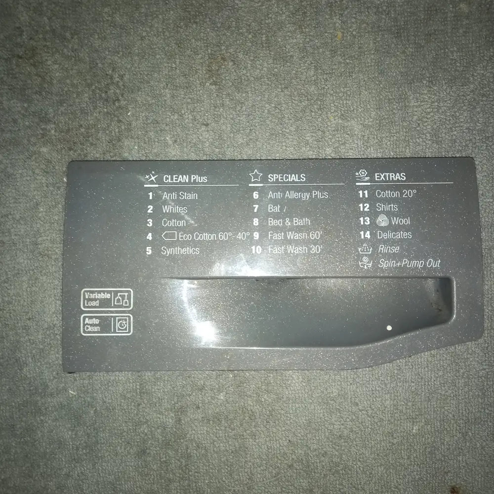 hotpoint wmfug 942 front soap drawer handle in graphite/grey used.25000350