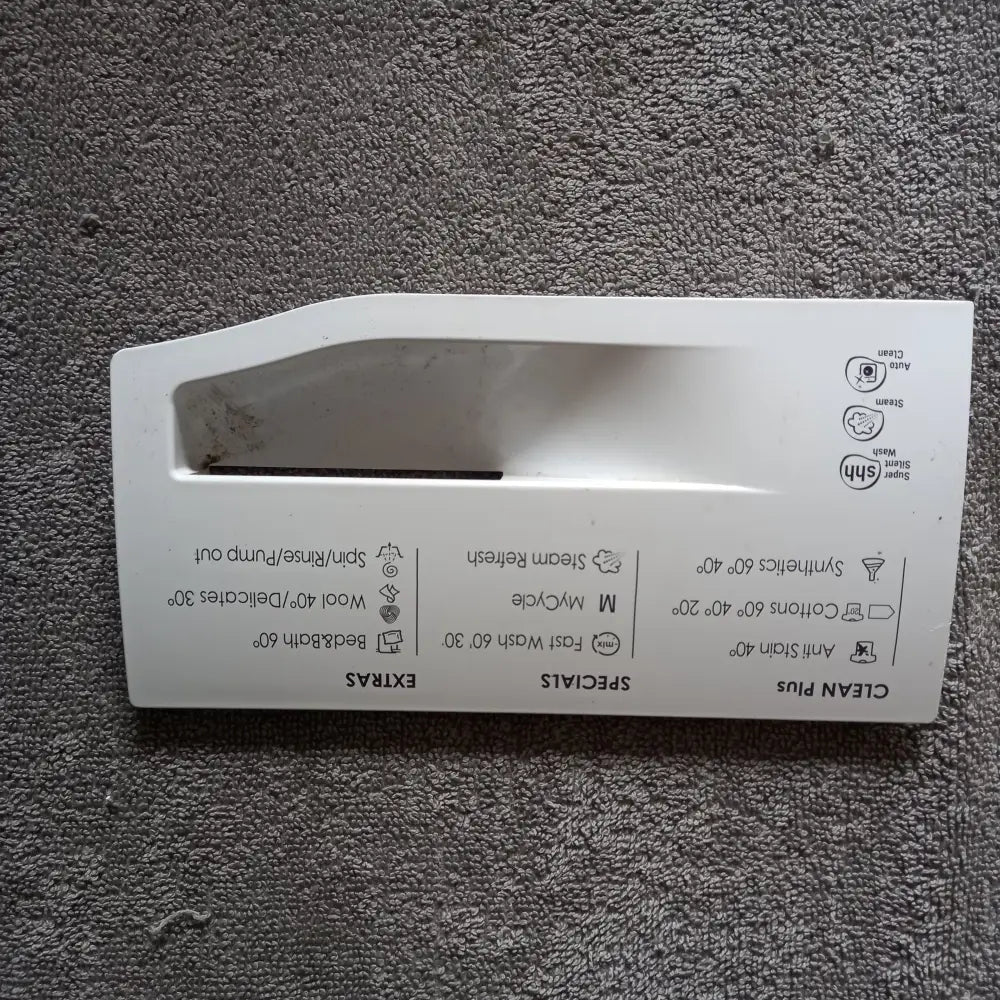 hotpoint wmud washing machine front soap drawer door handle in white.used.250006350.