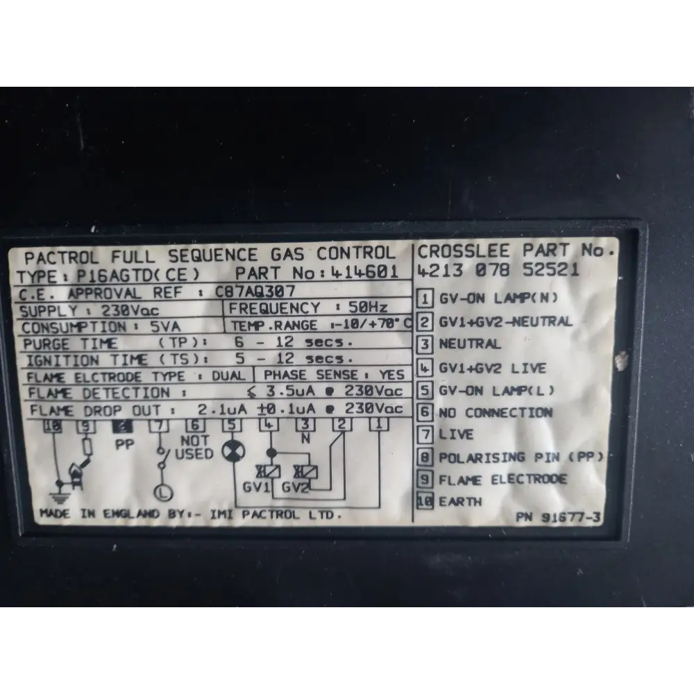 pactrol full sequence gas controller type p16agtd part n0 414601